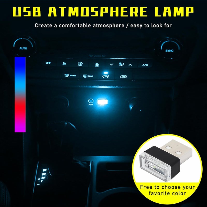 Augeny 4 PCS USB LED Car Interior Atmosphere Lamp, Plug-in USB Decor Night Light, Portable Auto Ambient Lighting Kit, Universal Vehicle Interior Accessories for Most Cars (Blue+Ice Blue+Red+Purple) - Image 4