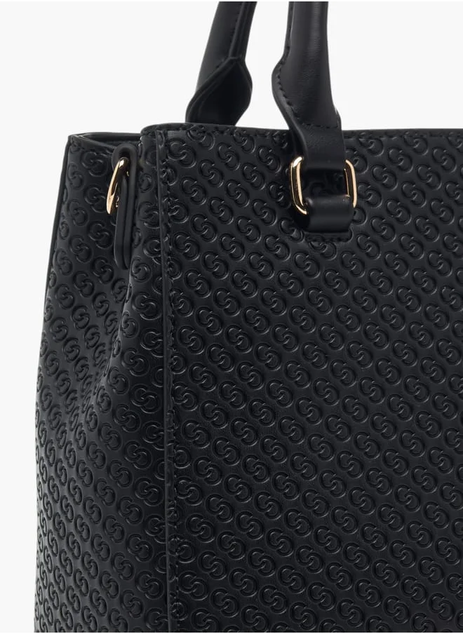 سيليست Womens Monogram Embossed Tote Bag With Detachable Strap And Zip Closure
