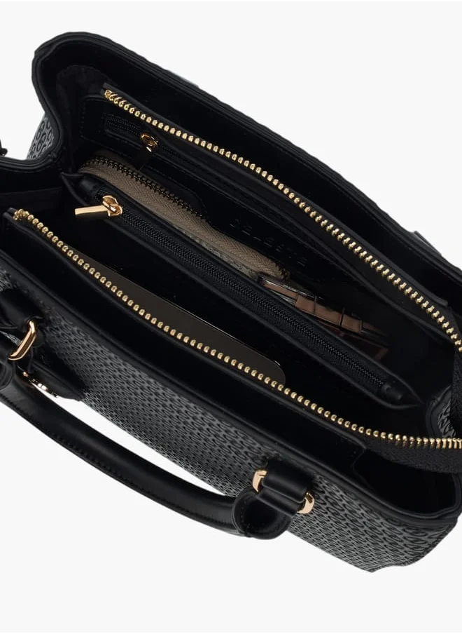 سيليست Womens Monogram Embossed Tote Bag With Detachable Strap And Zip Closure