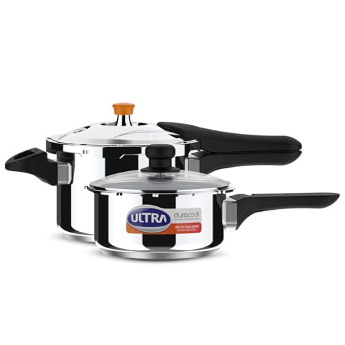 Ultra Duracook Mini Celebrations pack of 2L & 3L Pressure cooker,Gifting,SS304 FoodGrade,Interchangeable Lids,Frothcollector,Induction,3 Layer Composite Base,solid Bakelite handles,ISI,10Y Warranty - Image 1
