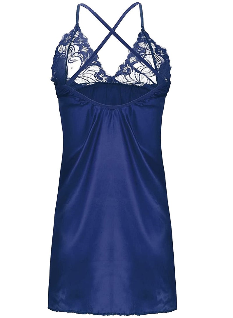 Women Floral Lace Satin Crisscross Sleepwear Night Dress  - Image 3