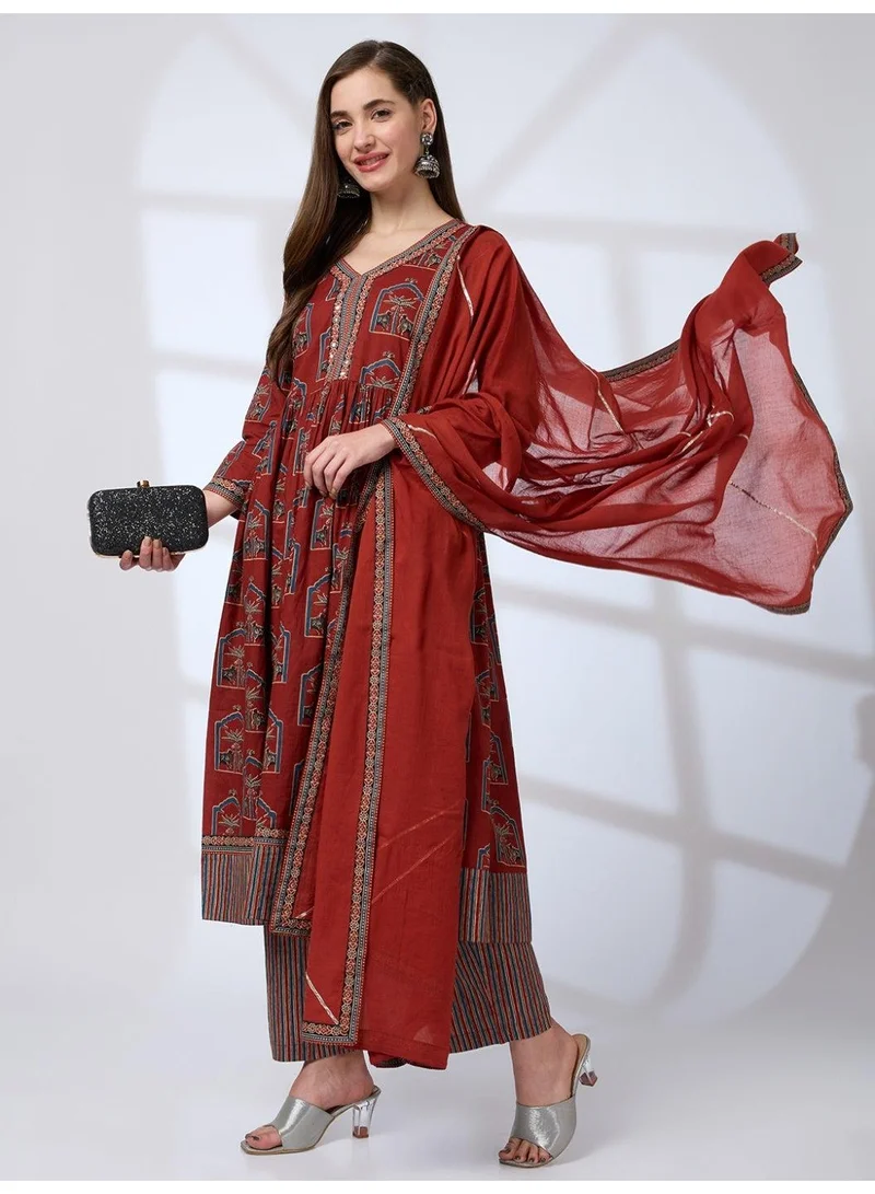 جلو باص جلوبس كورتا نسائية - بطبعة عرقية مع بنطلون ودوباتا دانتيل جوتا