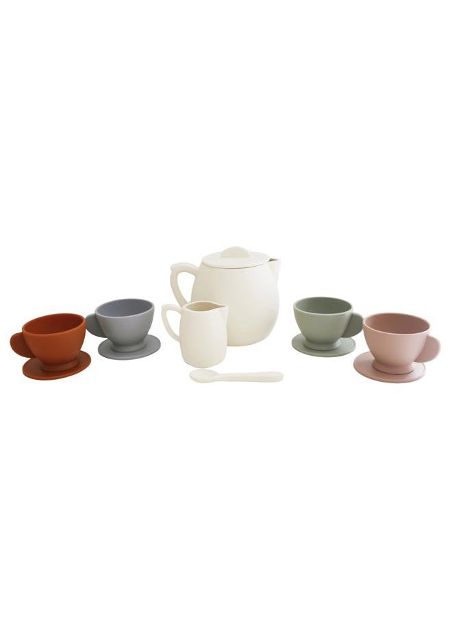 Marlowe & Co Silicone Tea Play Set for Children, Montessori 12 Piece Silicone Dishwasher Safe Tea Set, Fine Motor and Language Skills Kitchen Toy, Gift for 3 4 5 6 Year Old (Cream Multi Mix) - Image 1