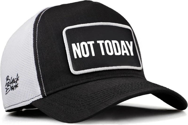 Black Börk V2 Trucker Not Today - Unisex Black-White Cordura Fabric Hat (Cap) with 2 Code Logo  - Image 1