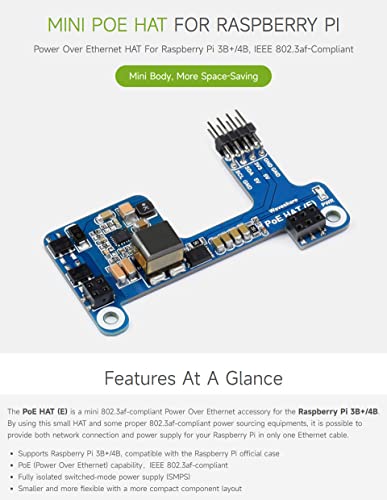 Waveshare PoE HAT (E) Compatible with Raspberry Pi 3B+/4B 802.3af-Compliant, Fully Isolated Switched-Mode Power Supply (SMPS) - Image 3