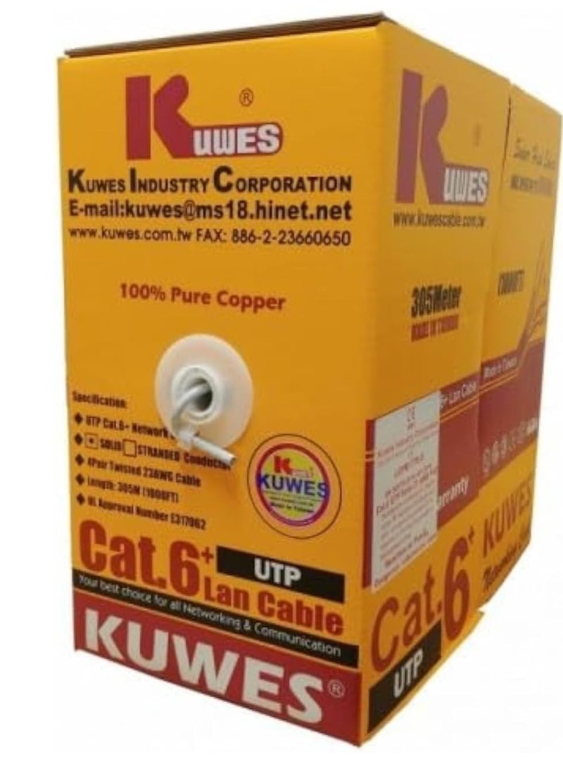 Kuwes - KUWES 100 Meter CAT6 CAT5E Bulk cable, 24 AWG Communication Networking - (UTP) Unshielded-Twisted-Pair Cat 6 Network - 100 Meter Roll-full copper cable Made In Taiwan - Image 1