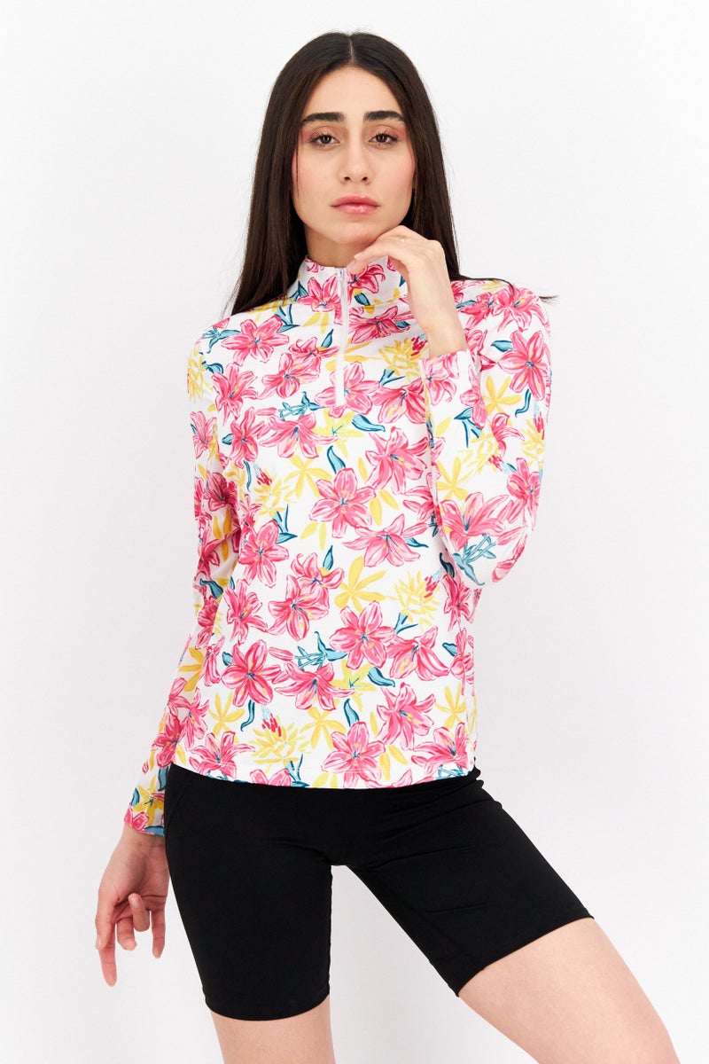 X by Gottex Women Sportswear Fit Long Sleeve Training Top, White Combo - Image 1