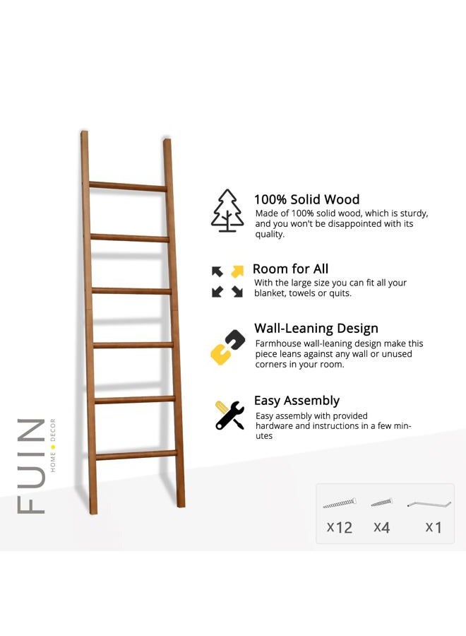 FUIN 6ft Wooden Natural Blanket Ladder Living Room Decorative Wall Leaning Farmhouse Quilt Display Holder Rustic Wood Towel Rack for Bathroom - Image 5