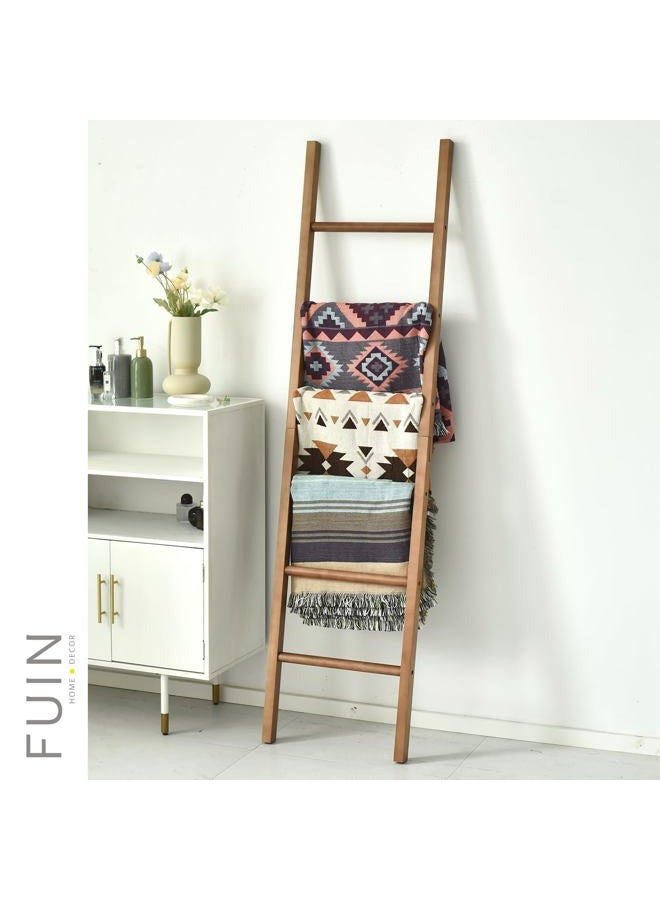 FUIN 6ft Wooden Natural Blanket Ladder Living Room Decorative Wall Leaning Farmhouse Quilt Display Holder Rustic Wood Towel Rack for Bathroom - Image 2