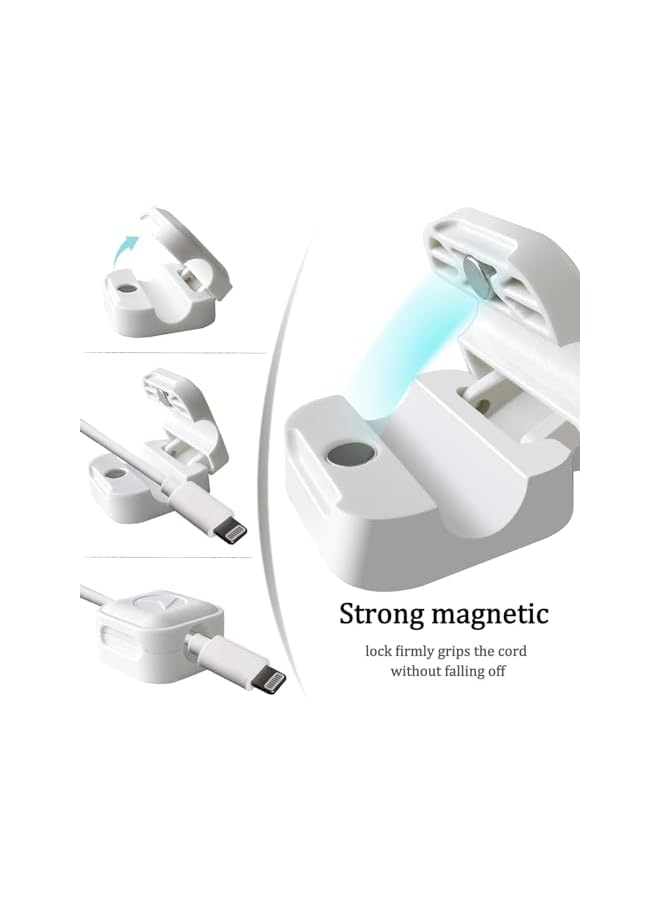 Green Tiger Magnetic Cord Organizer, 6Pcs Magnetic Cable Clips Adhesive Cord Holder Under Desk Charger Cord Holder Management for Home Kitchen Appliances Office Desktop Car Nightstand - White - Image 2