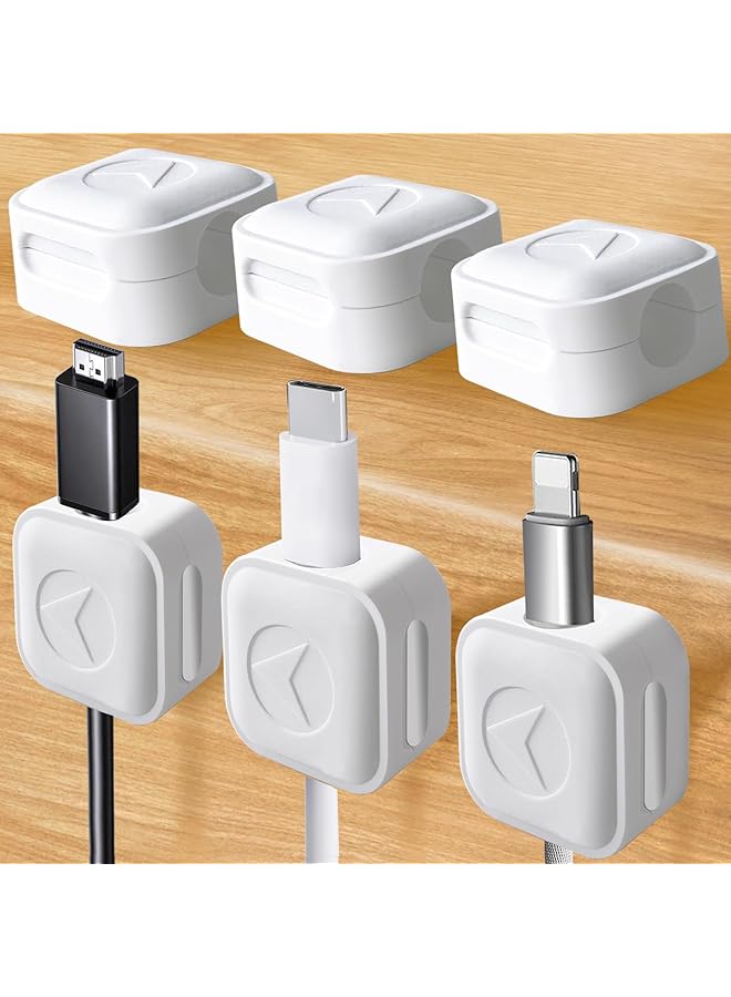 Green Tiger Magnetic Cord Organizer, 6Pcs Magnetic Cable Clips Adhesive Cord Holder Under Desk Charger Cord Holder Management for Home Kitchen Appliances Office Desktop Car Nightstand - White - Image 1