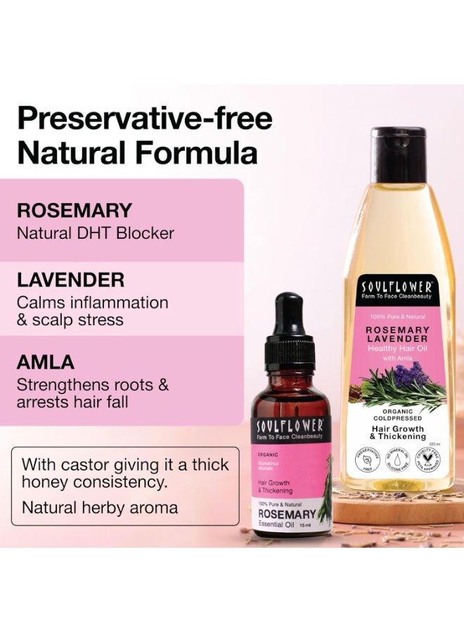 Soulflower Rosemary Essential Oil 15ml & Rosemary Lavender Hair Oil 225ml | Combo for Hair Growth, Hair Fall Control, Stronger Roots, Scalp Nourishment & Dandruff Control – Pack of 2 - Image 2