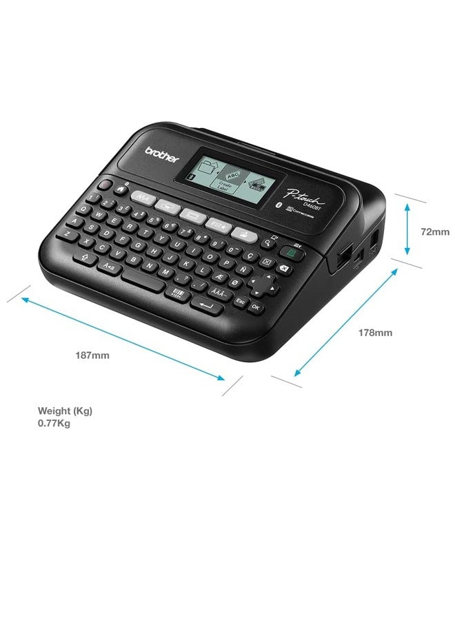 بروذر طابعة ملصقات Brother PT-D460BT للمكتب المنزلي بعرض من 3.5 إلى 18 مم شريط TZE مع واجهة بلوتوث - Image 2