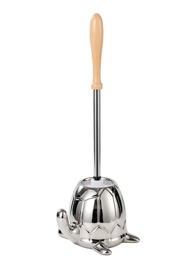 BASDHE Toilet Brush and Holder Set, Ceramic Turtle Base Toilet Brush Set - 7.5” Bowl Cleaner, Toilet Scrubber Brush with Ergonomic Handle (Silver) - Image 1
