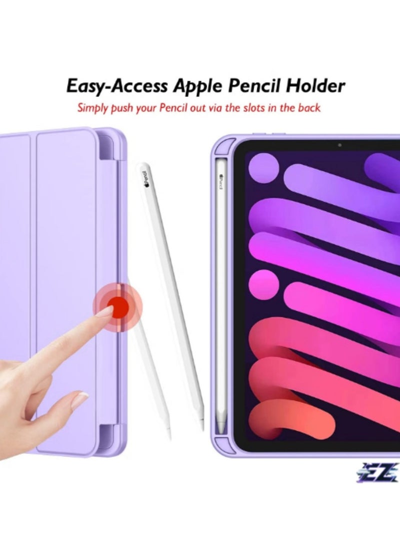 ELTRAZONE iPad Mini 7 Case 2024 – A17 Pro 8.3-Inch 7th Generation Case with Pencil Holder, Trifold Stand, and Soft TPU Back, Purple  - Image 2