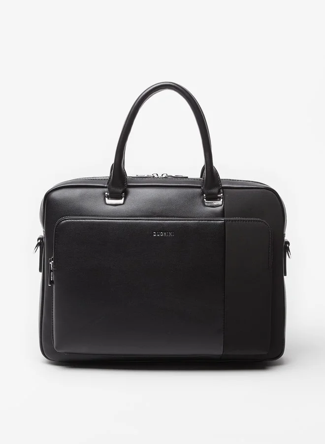 دوتشيني Men's Solid Portfolio Bag with Detachable Strap and Zip Closure