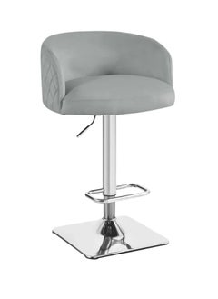 VANITY LIVING VANITY LIVING Modern 1 Velvet Bar Stool, Modern Grey Bar Chair with Adjustable Height, Chrome Base Accent Arm Counter Stool for Home, Kitchen and Pub  - Image 2