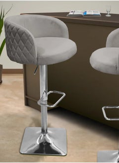 VANITY LIVING VANITY LIVING Modern 1 Velvet Bar Stool, Modern Grey Bar Chair with Adjustable Height, Chrome Base Accent Arm Counter Stool for Home, Kitchen and Pub  - Image 1