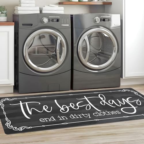 KOZYFLY Laundry Room Rug Runner 20x60 Non Slip Kitchen Rugs Washable Laundry Room Mat Waterproof Mudroom Floor Carpet Runner Farmhouse Decor 17x5ft Dark Grey The Best Days - Image 1