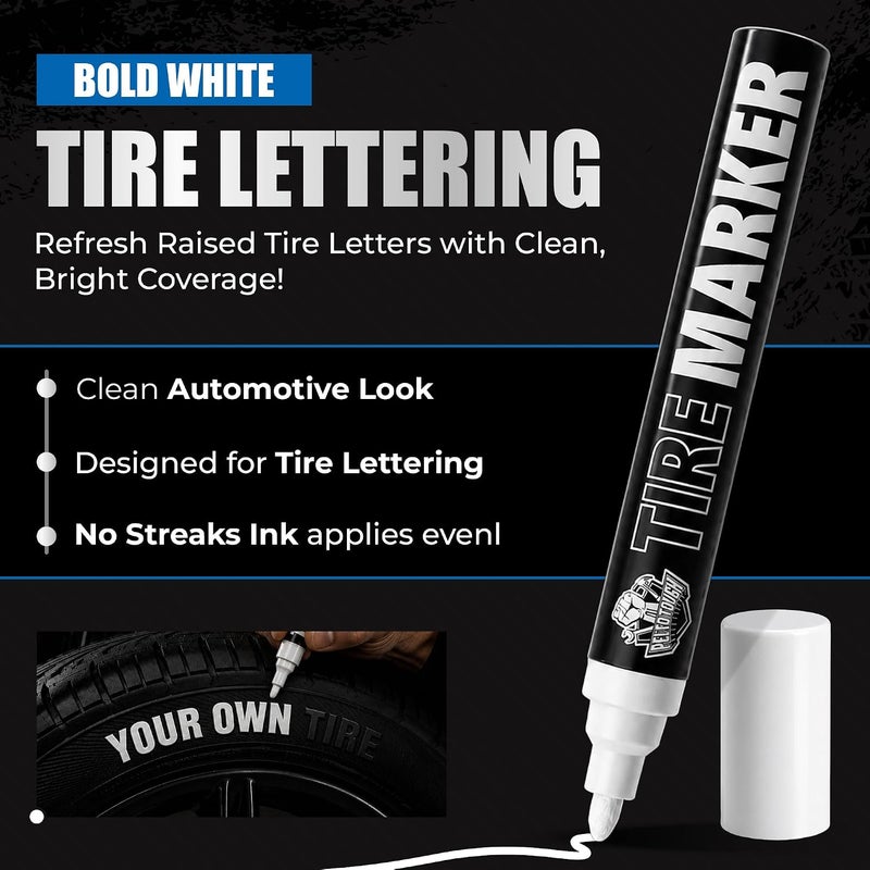 Pelto White tire Paint Marker for Car Tire Lettering - 4 Pack - Permanent Tire Paint Pens with Weatherproof Ink Designed to Last on Car Tires and Many Other Materials - Image 3
