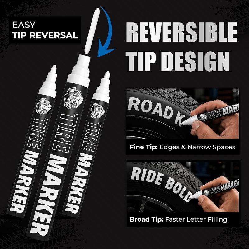 Pelto White tire Paint Marker for Car Tire Lettering - 4 Pack - Permanent Tire Paint Pens with Weatherproof Ink Designed to Last on Car Tires and Many Other Materials - Image 5