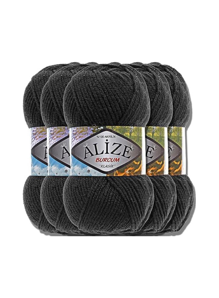 ALIZE Alisa Classic Burcum Turkish Sewing and Crochet Yarn, Premium 100% Wool Acrylic 5 x 100g, Suitable for Kids' Hand Sewing and Crochet (Black | 60)