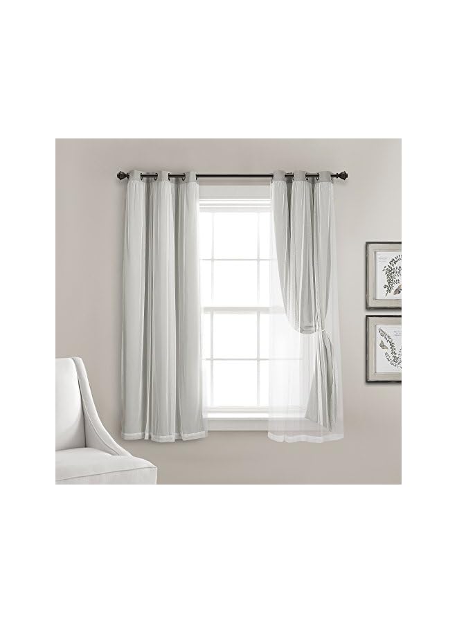 The Bros Sheer Grommet Curtains Panel with Insulated Blackout Lining, Room Darkening Window Curtain Set (Pair), 38"W x 63"L, Light Gray - Image 4