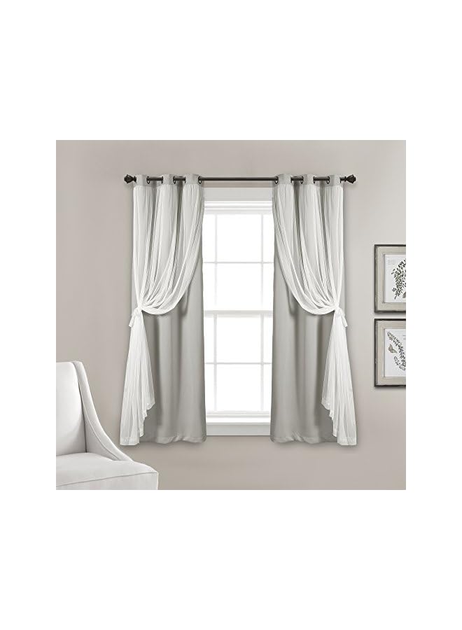 The Bros Sheer Grommet Curtains Panel with Insulated Blackout Lining, Room Darkening Window Curtain Set (Pair), 38"W x 63"L, Light Gray - Image 3