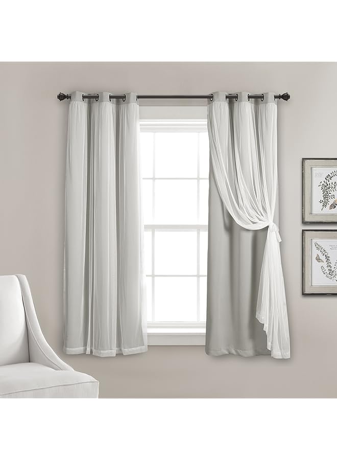 The Bros Sheer Grommet Curtains Panel with Insulated Blackout Lining, Room Darkening Window Curtain Set (Pair), 38"W x 63"L, Light Gray - Image 1