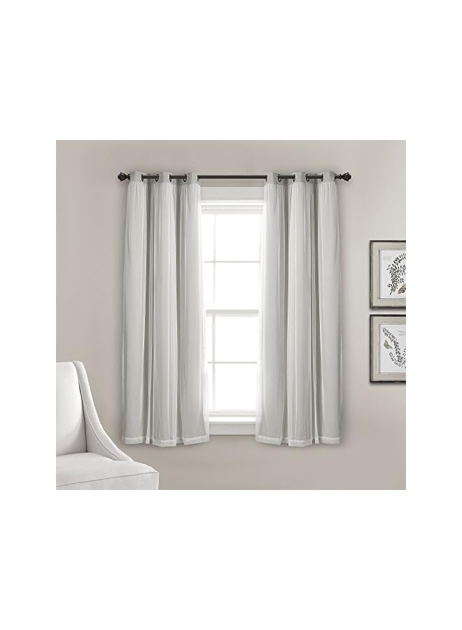 The Bros Sheer Grommet Curtains Panel with Insulated Blackout Lining, Room Darkening Window Curtain Set (Pair), 38"W x 63"L, Light Gray - Image 2