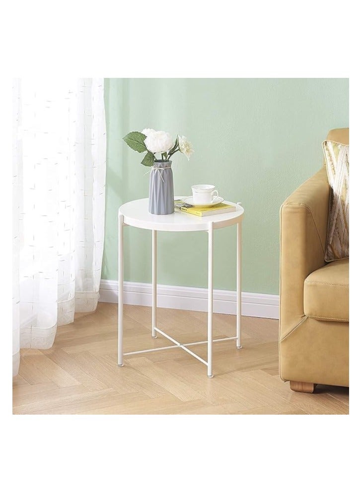 بونكا طاولة جانبية معدنية قابلة للطي من بونكا، طاولة جانبية صغيرة مستديرة، طاولة أريكة، طاولة قهوة مضادة للصدأ (أبيض) - Image 5