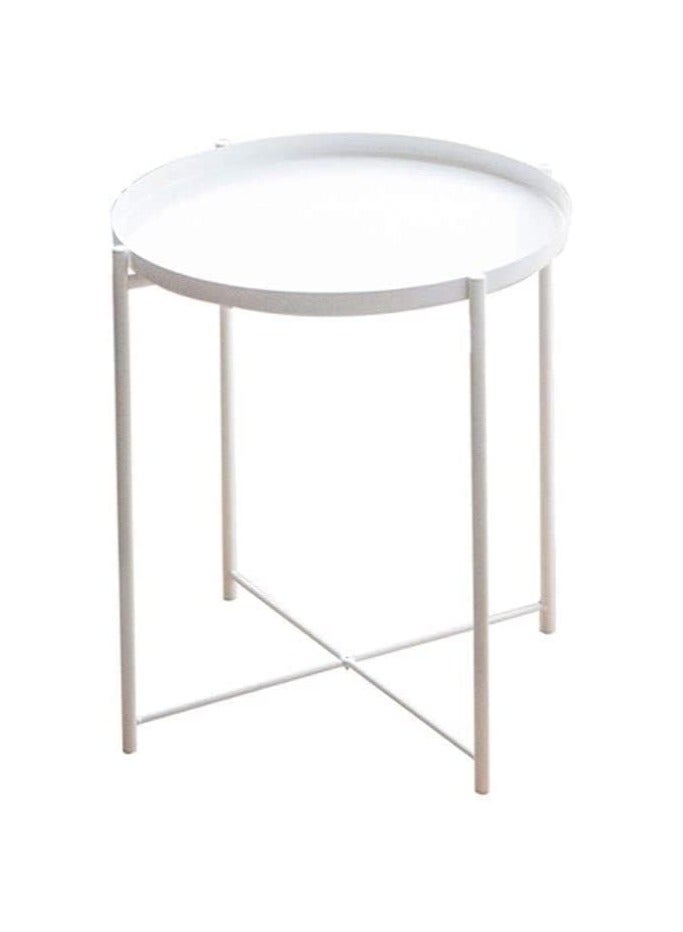 بونكا طاولة جانبية معدنية قابلة للطي من بونكا، طاولة جانبية صغيرة مستديرة، طاولة أريكة، طاولة قهوة مضادة للصدأ (أبيض) - Image 3