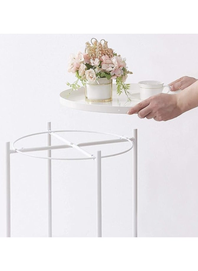 بونكا طاولة جانبية معدنية قابلة للطي من بونكا، طاولة جانبية صغيرة مستديرة، طاولة أريكة، طاولة قهوة مضادة للصدأ (أبيض) - Image 2