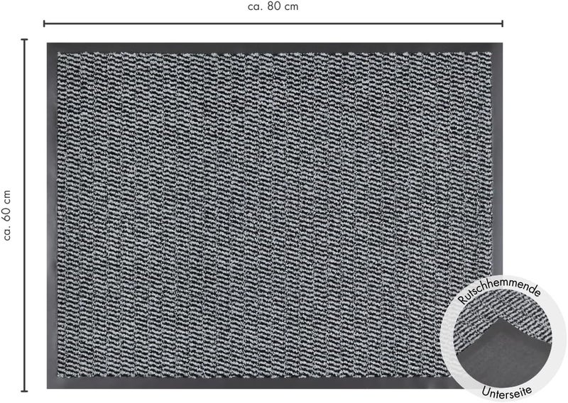 ANDIAMO dirt trapper door mat, non slip, washable, 100% polyamide, Colour:Grey, Size:60 x 80 cm - Image 3