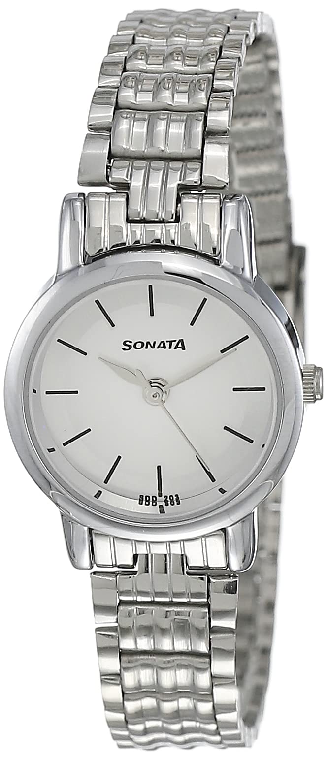 Sonata Quartz Analog White Dial Silver Stainless Steel Strap Watch For Women - NT8976SM01W - Image 5