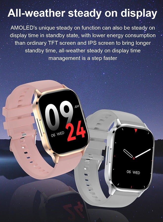 RollsTimi  Men's Smart Watch Women 2.01" AMOLED Waterproof Smartwatch,Fitness Tracker with Heart Rate Blood Pressure Sleep Monitor Activity Tracker for Android and iPhone - Silver - Image 2