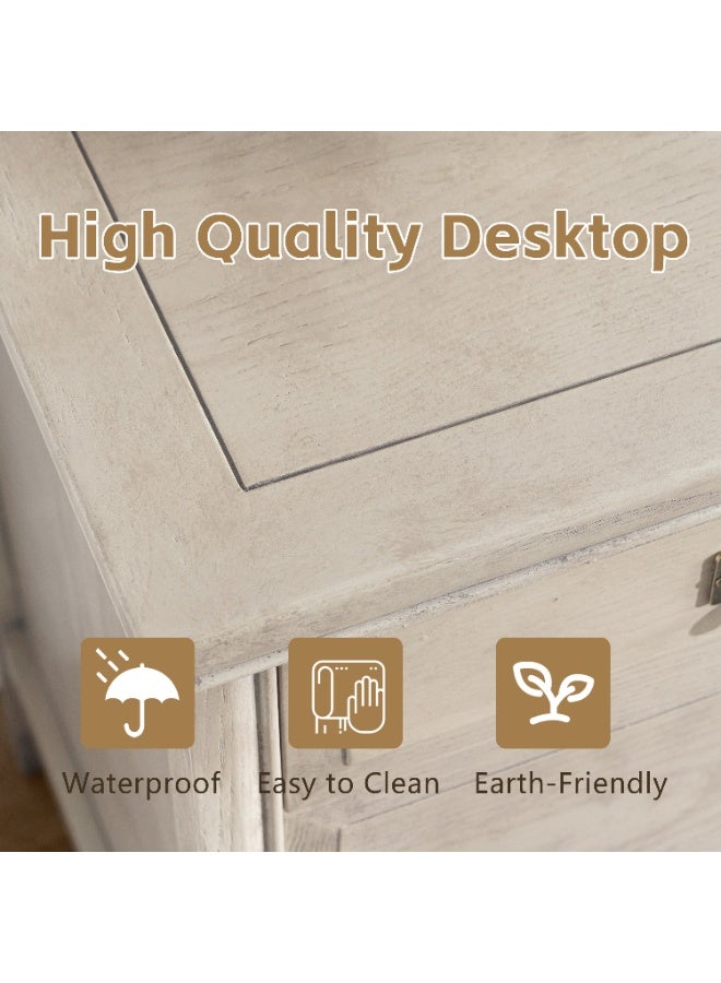 DOOHWAN 47" Solid Wood Executive Desk, Farmhouse Office Computer Desk with 2 Drawers & Storage Cabinet, Wooden Writing Table for Home Office Study Bedroom - Image 5
