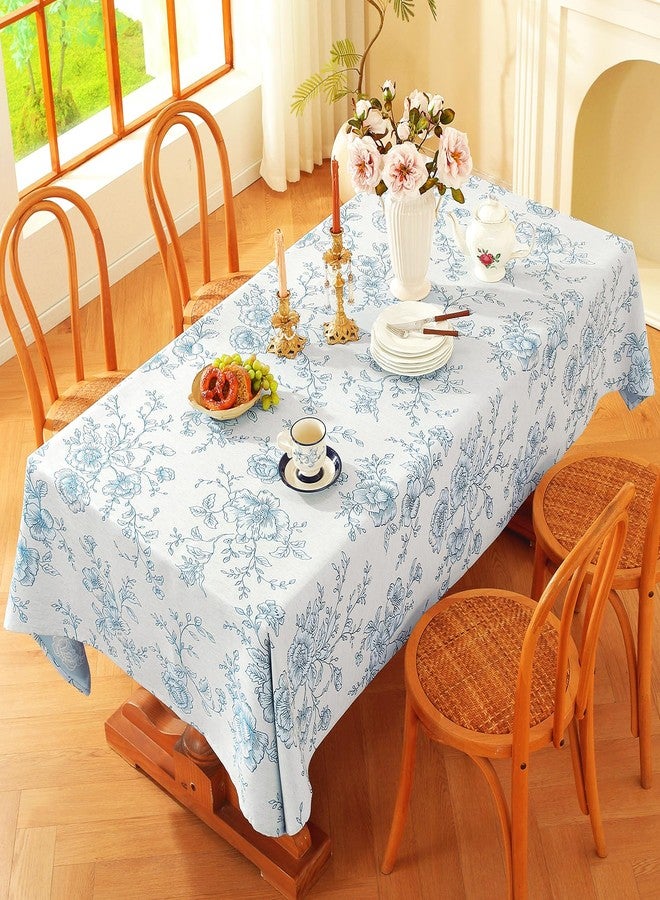 Chassic Premium Vintage Farmhouse Damask Floral 60 x 84 inch Rectangle Table Cloth - Water Resistant Linen Textured Jacquard Tablecloth for Kitchen Dining & Picnic Decor - Blue - Image 3