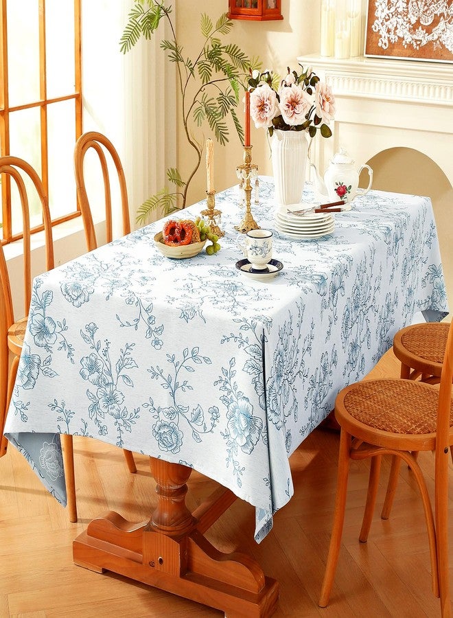 Chassic Premium Vintage Farmhouse Damask Floral 60 x 84 inch Rectangle Table Cloth - Water Resistant Linen Textured Jacquard Tablecloth for Kitchen Dining & Picnic Decor - Blue - Image 2