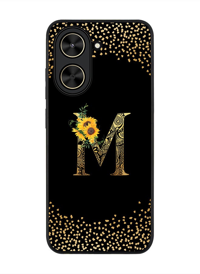 Stylizedd For Xiaomi Poco C71 / Redmi A5 4G Case,Slim fit Camera Protection, Shockproof Thin Phone cover  - Custom Floral Monogram - M ( Black )