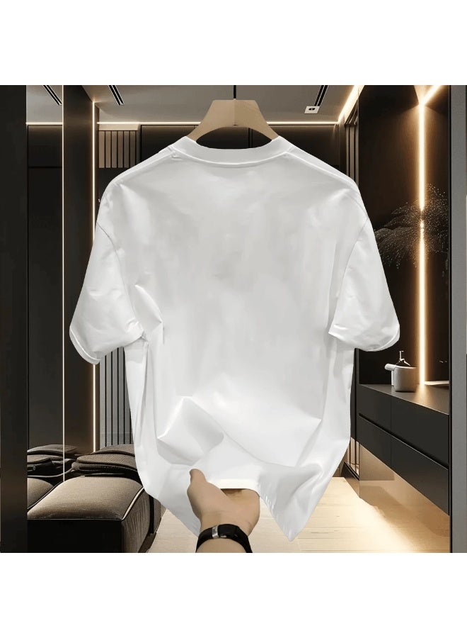 CR7 Minimalist Solid Color Crew Neck T-Shirt, Casual Basic Top - Image 2