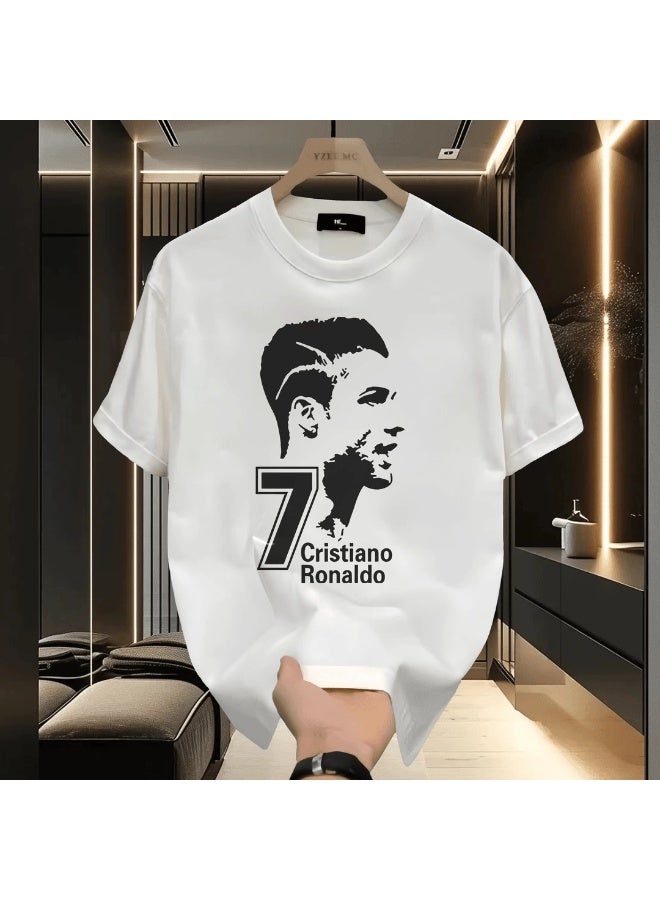 CR7 Minimalist Solid Color Crew Neck T-Shirt, Casual Basic Top - Image 1