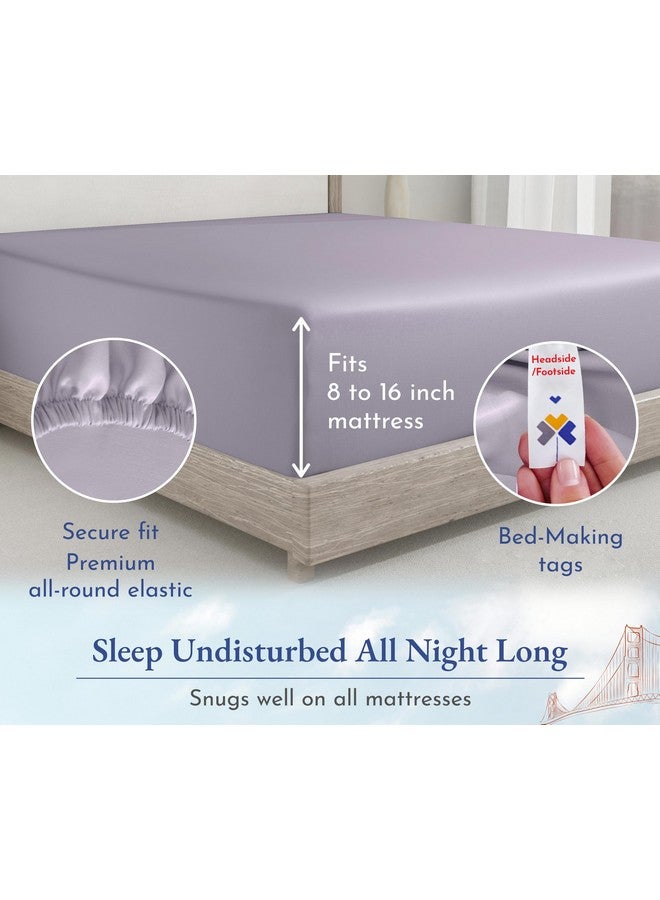 California Design Den California Design Den Queen Fitted Sheet Deep Pocket, Soft 400 Thread Count 100% Cotton Sateen, Deep Pocket, No Pop-Off Elastic, Durable Fitted Sheet Only (Queen, Dusky Lavender Gray) - Image 5