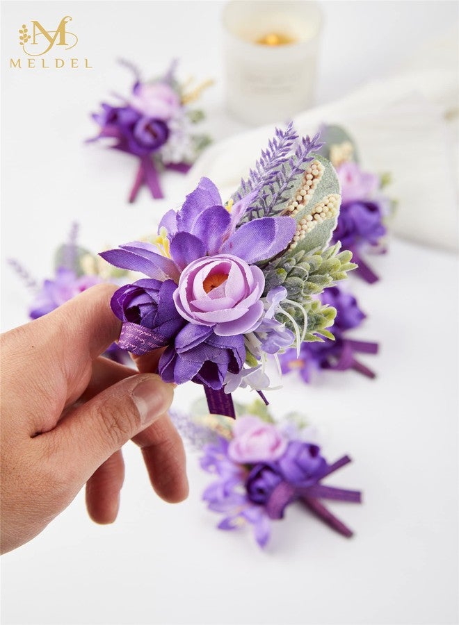 Meldel Purple Boutonniere for Men Wedding, Set of 6, Groom and Best Man Boutonniere for Wedding Ceremony Anniversary, Formal Dinner Party and Rustic Fall Wedding Marriage - Image 4