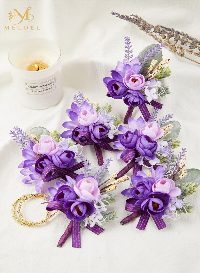 Meldel Purple Boutonniere for Men Wedding, Set of 6, Groom and Best Man Boutonniere for Wedding Ceremony Anniversary, Formal Dinner Party and Rustic Fall Wedding Marriage - Image 2