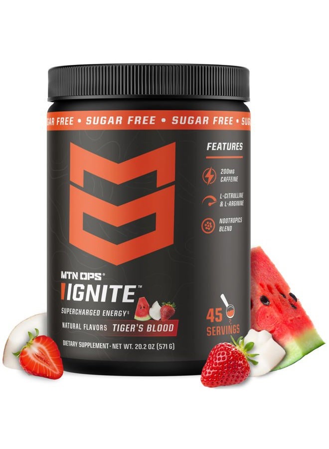 MTN OPS Ignite Supercharged Energy Drink Mix 45-Serving Tub, Tiger's Blood - Image 1