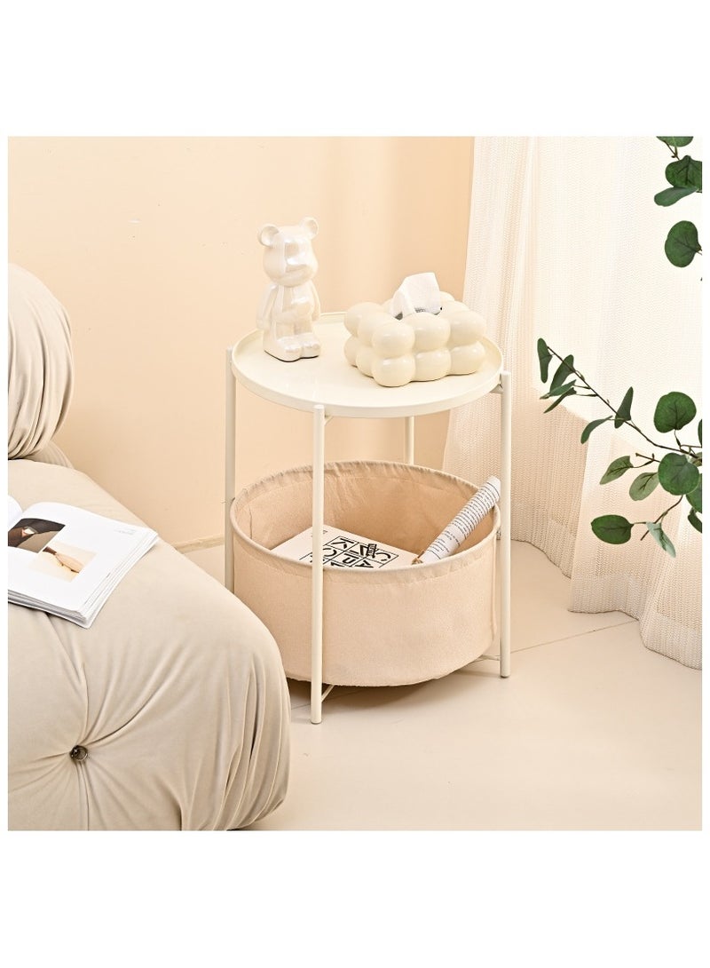 Coffee Round Table,  Round Sofa Side Table, Tray End Table, Metal Nightstand, Bedside End Table with Detachable Tray and Storage Basket, Round Storage End Table,for Bedroom Living Room and Office - Image 1