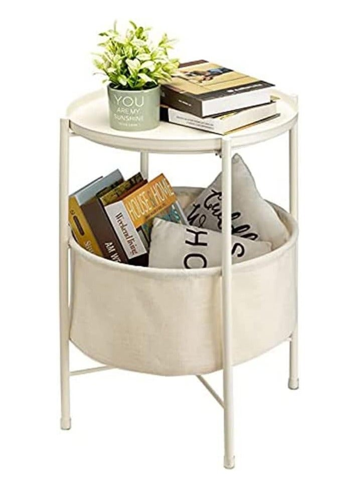 Coffee Round Table,  Round Sofa Side Table, Tray End Table, Metal Nightstand, Bedside End Table with Detachable Tray and Storage Basket, Round Storage End Table,for Bedroom Living Room and Office - Image 2
