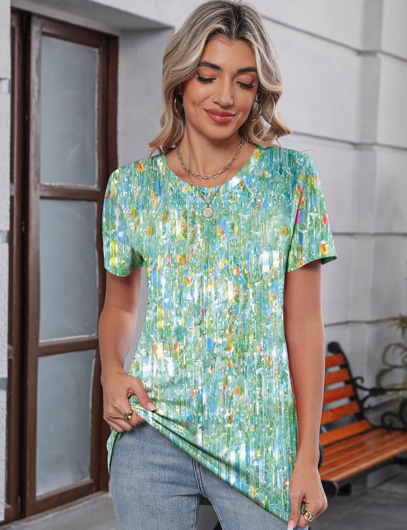 TCOT Women's Crew Neck Short Sleeve Tops Classic Summer Dress Shirt Tunic Tops Business Blouses Green Clothes L - Image 4