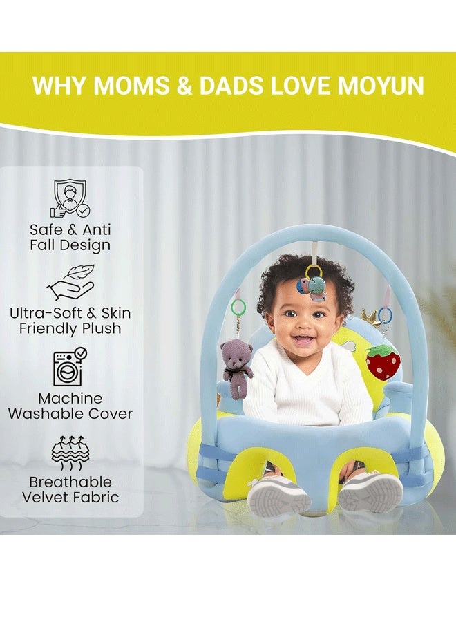 Berma Baby أريكة داعمة للأطفال، كرسي جلوس للأطفال الرضع، مخملي، قابل للتركيب والإزالة، مقعد تعليمي وترفيهي تفاعلي، مضاد للسقوط (أصفر أزرق) - Image 4